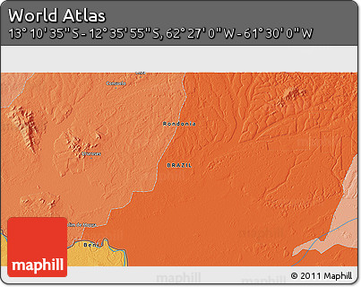 Political 3D Map of the Area around 12° 53' 15" S, 61° 58' 30" W
