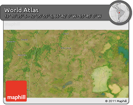 Satellite 3D Map of the Area around 12° 53' 15" S, 66° 13' 29" W