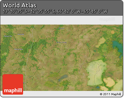 Satellite 3D Map of the Area around 12° 53' 15" S, 66° 13' 29" W