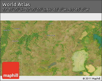 Satellite 3D Map of the Area around 12° 53' 15" S, 66° 13' 29" W