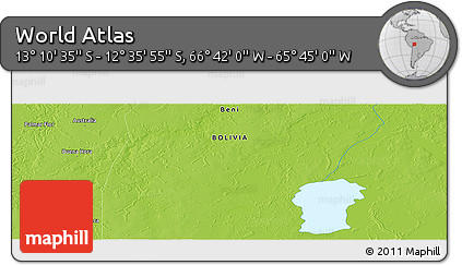 Physical Panoramic Map of the Area around 12° 53' 15" S, 66° 13' 29" W