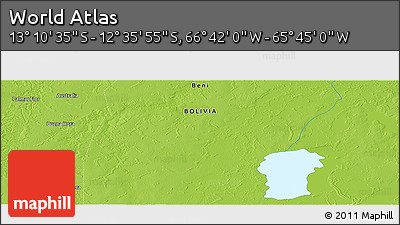 Physical Panoramic Map of the Area around 12° 53' 15" S, 66° 13' 29" W