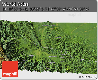 Satellite 3D Map of the Area around 12° 53' 15" S, 71° 19' 29" W