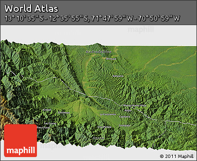 Satellite 3D Map of the Area around 12° 53' 15" S, 71° 19' 29" W