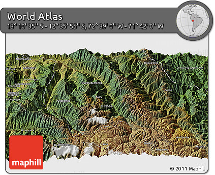 Satellite 3D Map of the Area around 12° 53' 15" S, 72° 10' 30" W