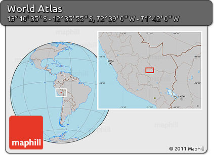 Gray Location Map of the Area around 12° 53' 15" S, 72° 10' 30" W