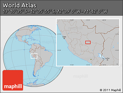 Gray Location Map of the Area around 12° 53' 15" S, 72° 10' 30" W