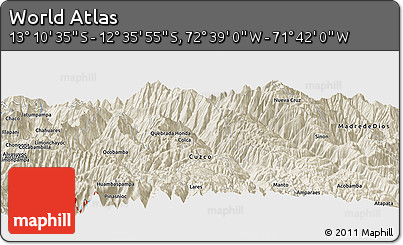 Shaded Relief Panoramic Map of the Area around 12° 53' 15" S, 72° 10' 30" W