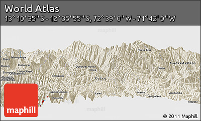 Shaded Relief Panoramic Map of the Area around 12° 53' 15" S, 72° 10' 30" W