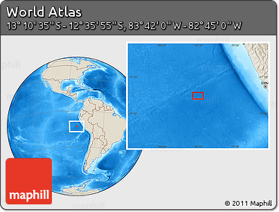 Shaded Relief Location Map of the Area around 12° 53' 15" S, 83° 13' 29" W