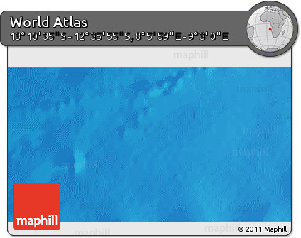 Physical 3D Map of the Area around 12° 53' 15" S, 8° 34' 29" E