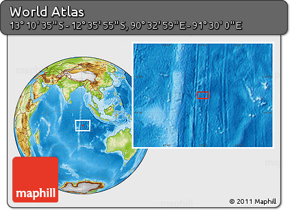 Physical Location Map of the Area around 12° 53' 15" S, 91° 1' 30" E