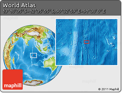 Physical Location Map of the Area around 12° 53' 15" S, 91° 1' 30" E