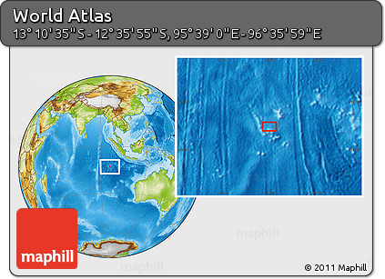 Physical Location Map of the Area around 12° 53' 15" S, 96° 7' 30" E
