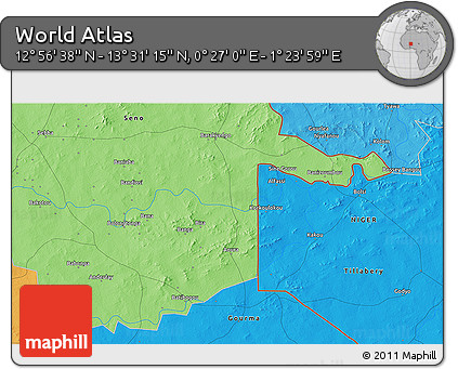 Political 3D Map of the Area around 13° 13' 56" N, 0° 55' 29" E