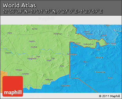 Political 3D Map of the Area around 13° 13' 56" N, 0° 55' 29" E