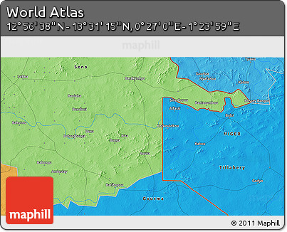 Political 3D Map of the Area around 13° 13' 56" N, 0° 55' 29" E