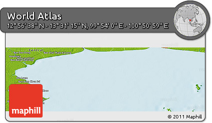 Physical Panoramic Map of the Area around 13° 13' 56" N, 100° 22' 30" E