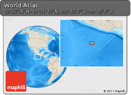 Shaded Relief Location Map of the Area around 13° 13' 56" N, 100° 13' 29" W