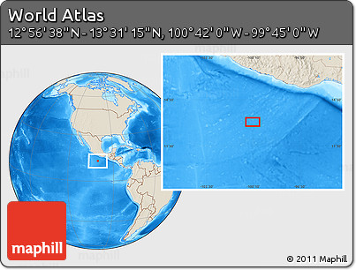Shaded Relief Location Map of the Area around 13° 13' 56" N, 100° 13' 29" W