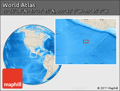 Shaded Relief Location Map of the Area around 13° 13' 56" N, 100° 13' 29" W