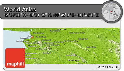 Physical Panoramic Map of the Area around 13° 13' 56" N, 101° 13' 29" E