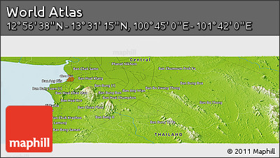Physical Panoramic Map of the Area around 13° 13' 56" N, 101° 13' 29" E