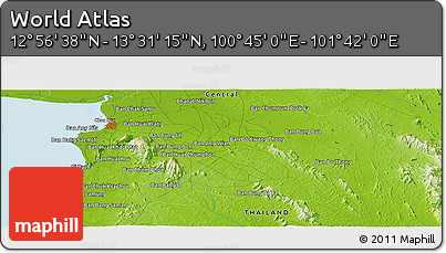 Physical Panoramic Map of the Area around 13° 13' 56" N, 101° 13' 29" E