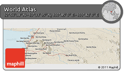 Shaded Relief Panoramic Map of the Area around 13° 13' 56" N, 101° 13' 29" E