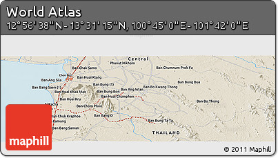 Shaded Relief Panoramic Map of the Area around 13° 13' 56" N, 101° 13' 29" E