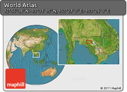 Satellite Location Map of the Area around 13° 13' 56" N, 102° 55' 30" E