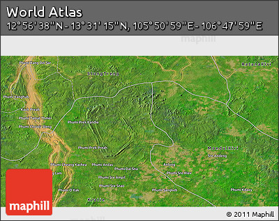 Satellite 3D Map of the Area around 13° 13' 56" N, 106° 19' 29" E