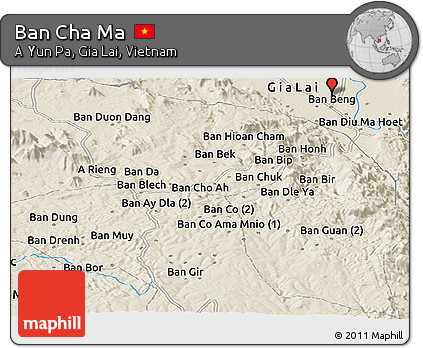 Shaded Relief Panoramic Map of Ban Cha Ma
