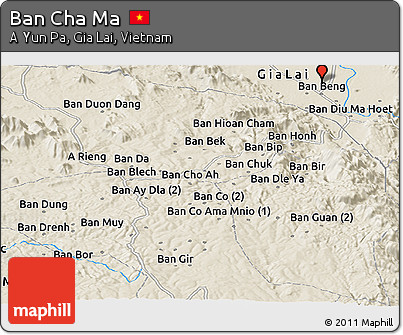 Shaded Relief Panoramic Map of Ban Cha Ma