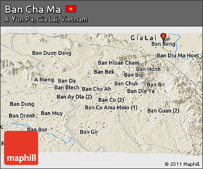 Shaded Relief Panoramic Map of Ban Cha Ma