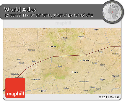 Satellite 3D Map of the Area around 13° 13' 56" N, 10° 16' 30" E