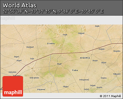 Satellite 3D Map of the Area around 13° 13' 56" N, 10° 16' 30" E