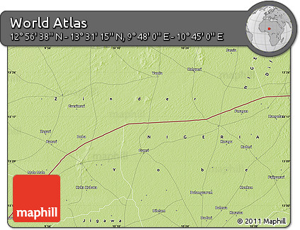 Physical Map of the Area around 13° 13' 56" N, 10° 16' 30" E
