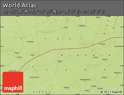 Physical Map of the Area around 13° 13' 56" N, 10° 16' 30" E