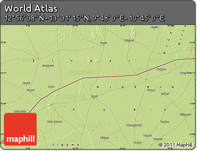 Physical Map of the Area around 13° 13' 56" N, 10° 16' 30" E