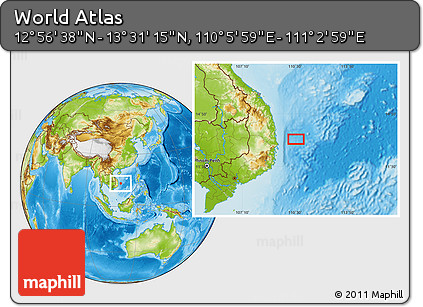 Physical Location Map of the Area around 13° 13' 56" N, 110° 34' 29" E