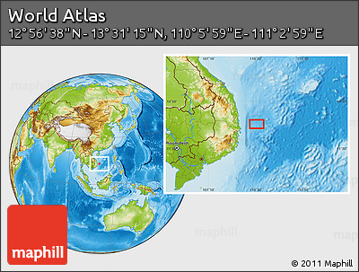 Physical Location Map of the Area around 13° 13' 56" N, 110° 34' 29" E