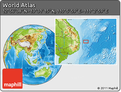 Physical Location Map of the Area around 13° 13' 56" N, 110° 34' 29" E