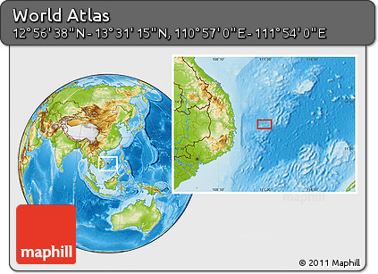 Physical Location Map of the Area around 13° 13' 56" N, 111° 25' 30" E