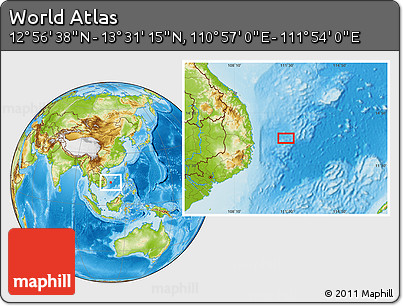 Physical Location Map of the Area around 13° 13' 56" N, 111° 25' 30" E
