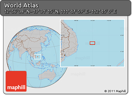 Gray Location Map of the Area around 13° 13' 56" N, 112° 16' 30" E