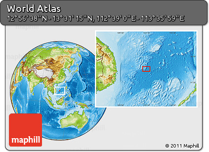 Physical Location Map of the Area around 13° 13' 56" N, 113° 7' 30" E