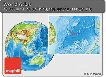 Physical Location Map of the Area around 13° 13' 56" N, 113° 58' 29" E
