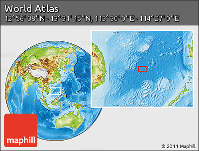 Physical Location Map of the Area around 13° 13' 56" N, 113° 58' 29" E