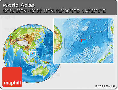 Physical Location Map of the Area around 13° 13' 56" N, 113° 58' 29" E